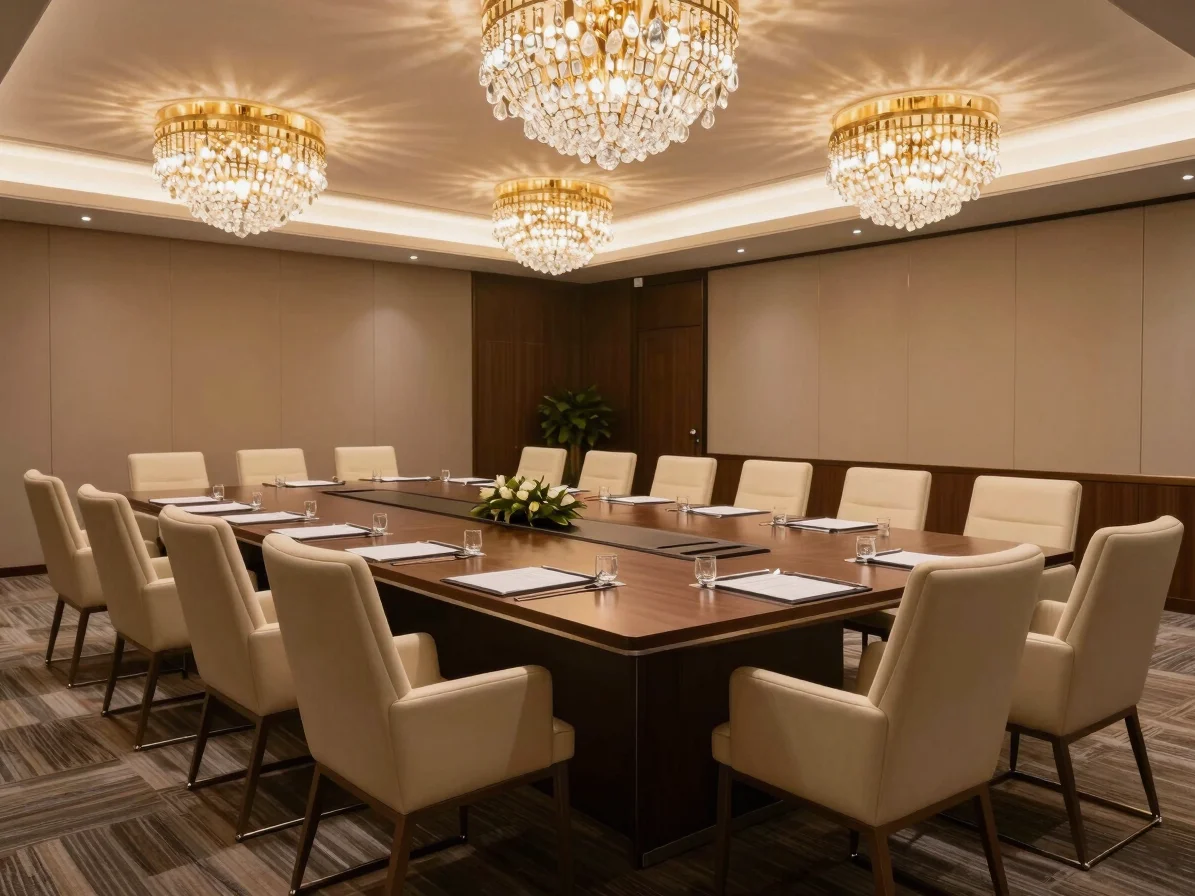 Modern corporate meeting room setup with elegant chairs and a lar