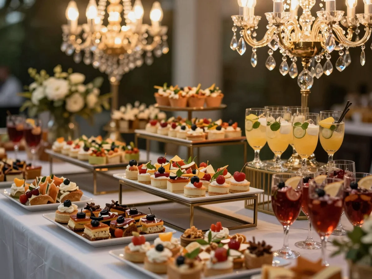 Gourmet catering display with beautifully arranged appetizers and
